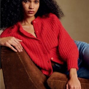 Sezane Vibrant Red Cardigan